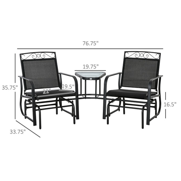 English Elm Outsunny Outdoor Glider Chairs Set With Center Table, Stylish 2-Seat Rocking Swing For Patios & Gardens W2225P174351-GIGA
