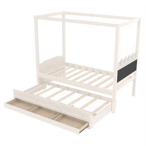 English Elm Full Bunk Bed with Trundle Bookshelf Storage Pine Frame Car Design for Kids W1580S00315