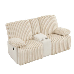 English Elm Manual Reclining Corduroy Loveseat Wall Hugger with Cup Holders for Home Theater W3900S00001