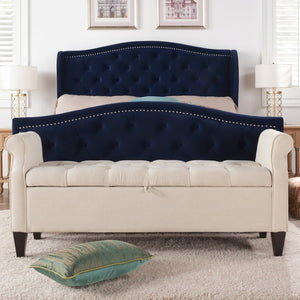 English Elm Jacqueline Tufted Roll Arm Storage Bench Birch Frame Polyester Entryway Seating B2719P238458