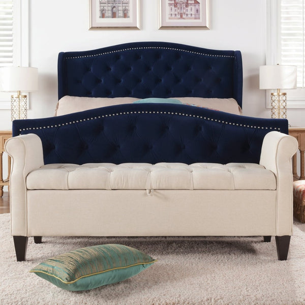 English Elm Jacqueline Tufted Roll Arm Storage Bench Birch Frame Polyester Entryway Seating B2719P238458