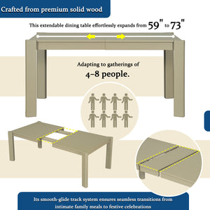 English Elm Modern Farmhouse Extendable Dining Table Set with Handwoven Rattan Chairs, Child‑Safe Rounded Edges, Expandable for 4‑8 Guests Gold TWSET2025-1E