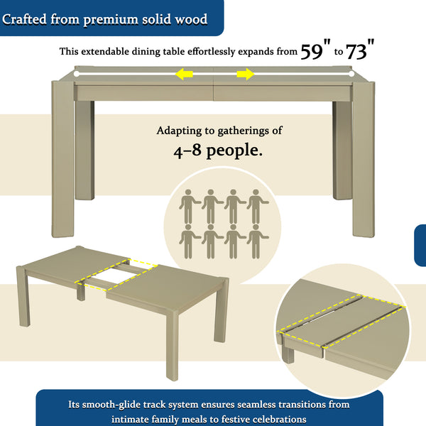 English Elm Modern Farmhouse Extendable Dining Table Set with Handwoven Rattan Chairs, Child‑Safe Rounded Edges, Expandable for 4‑8 Guests Gold TWSET2025-1E