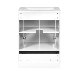 English Elm 24'' Bathroom Vanity with Ceramic Sink Combo Modern Freestanding MDF Cabinet with Soft-Close Doors and Sleek Silver Handles for Spacious Organized Bathroom Storage White N710P194893K