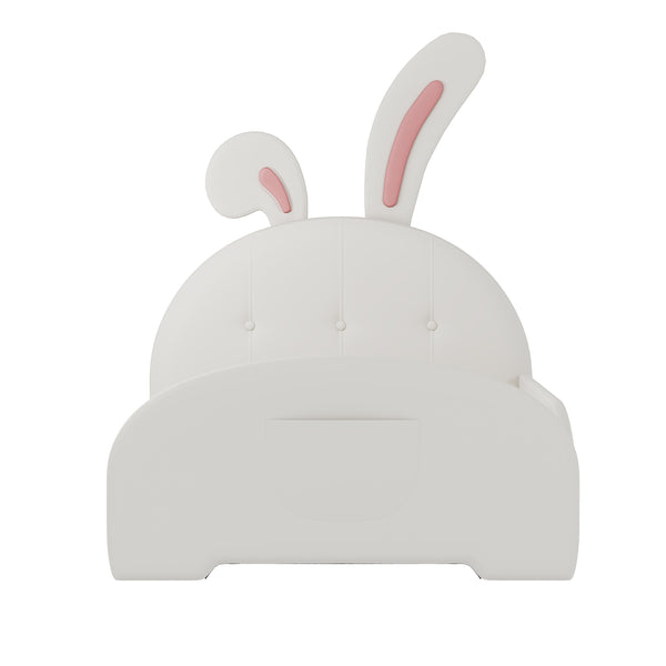 English Elm Twin Rabbit-Shape Upholstered Princess Bed with Headboard & Footboard, Sturdy Slat Platform, Durable MDF Frame White 42.91 L x 34.65 W x 6.5 H N733P198764K