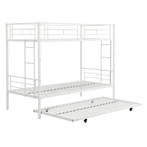 English Elm Metal Bunk Bed with Trundle Steel Frame Kids Sleepover Triple Sleeper White W311P145359