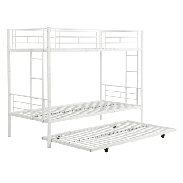 English Elm Metal Bunk Bed with Trundle Steel Frame Kids Sleepover Triple Sleeper White W311P145359