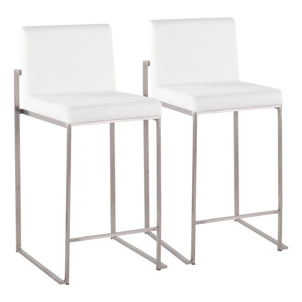 English Elm Fuji Contemporary High Back Counter Stool Set Of 2 - Luxe White Velvet & Modern Stainless Steel Finish B202P221962