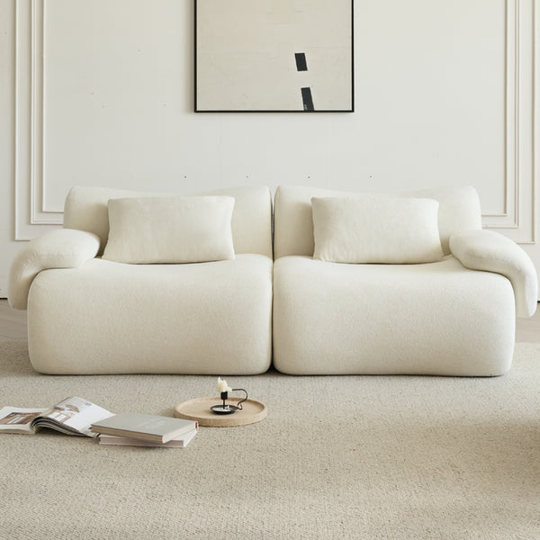 English Elm Sofa Memory Foam 2-Seater Compression Couch with Deep Seat, No Assembly, Sherpa Fabric Comfort Beige+White W3622P346250