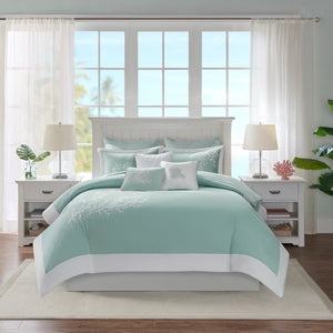 English Elm Duvet Harbor House Coastline Full/Queen Cotton Jacquard with Embroidered Coral Motif and Border Aqua 11.42 L x 10.04 W x 6.69 H B03595774