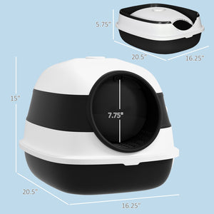 English Elm Easy Clean Enclosed Cat Litter Box with Slide Out Drawer Odor Control Flap Door Black,White T3971P437193
