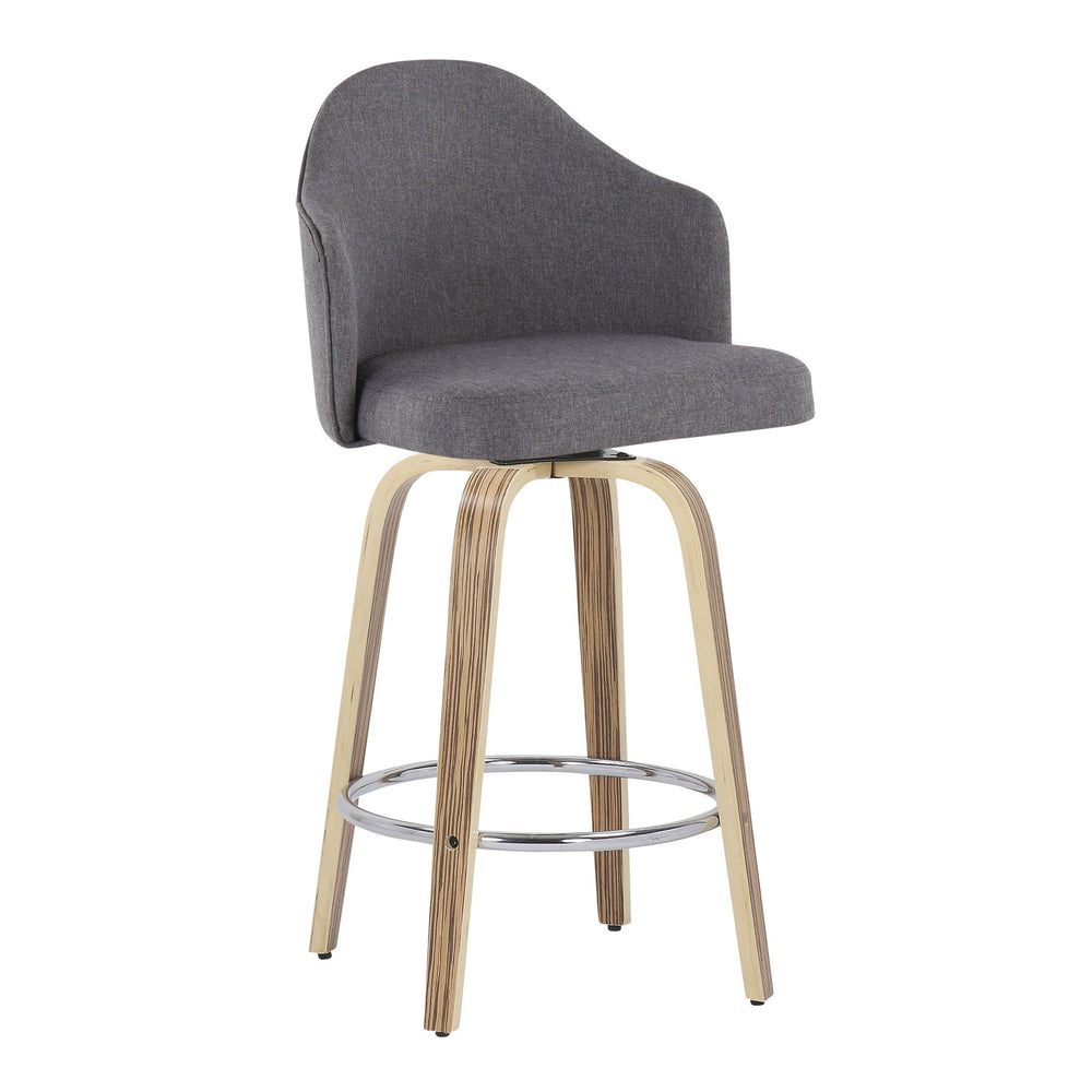English Elm Ahoy Mid-Century Modern Counter Stool Set Of 2 With Zebra Wood Legs & Grey Fabric For Stylish Comfort B202S00171