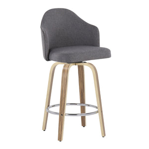 English Elm Ahoy Mid-Century Modern Counter Stool Set Of 2 With Zebra Wood Legs & Grey Fabric For Stylish Comfort B202S00171