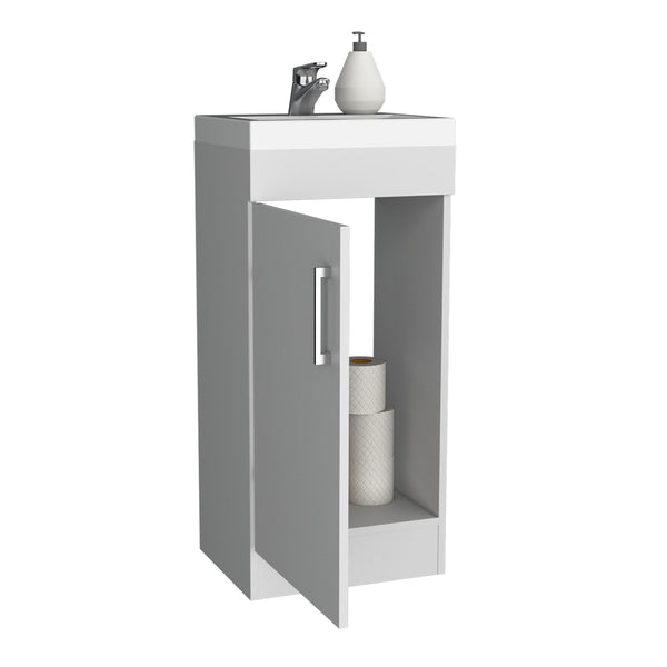 English Elm Madrid 16" Bathroom Vanity Single Door White with Resin Sink, Metal Handle, Space-Saving Cabinet and Shelf B200S00392