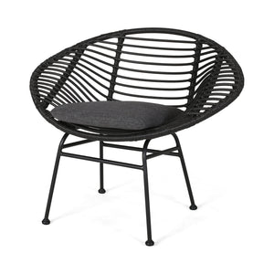 English Elm Christopher Knight Home® - SAN ANTONIO CHAIR Grey Woven Polyethylene Rattan Set of 2 with Water-Resistant Cushions & Steel Frame Modern Design 65039.00GRY