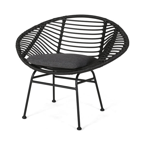 English Elm Christopher Knight Home® - SAN ANTONIO CHAIR Grey Woven Polyethylene Rattan Set of 2 with Water-Resistant Cushions & Steel Frame Modern Design 65039.00GRY