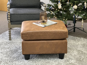 English Elm Sierra Faux Leather Ottoman with Breathable PU Upholstery, Padded Comfort Seat and Durable Legs (20x24x8) Light Brown B343P324366