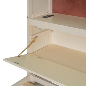 English Elm Full Size Wooden Platform Bed With Usb Charging, Storage Headboard & Elegant Drawers In Cream N820S00045K