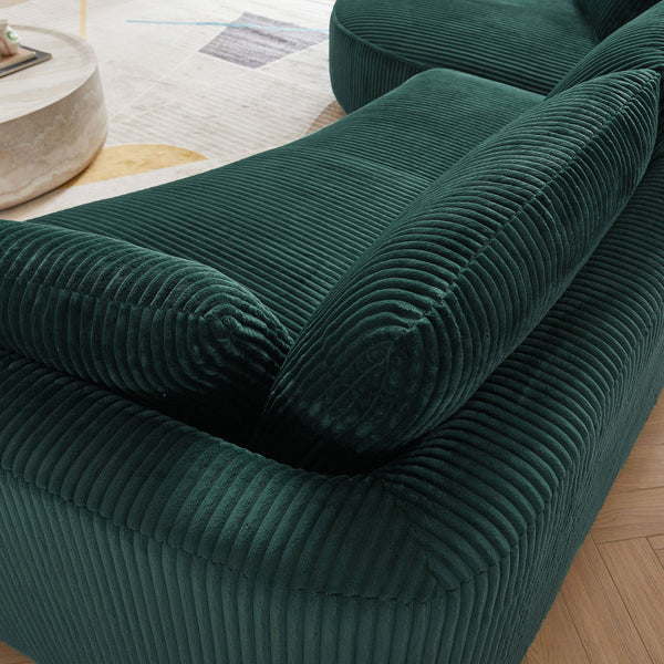 English Elm 122.04 Inch Oversized Sectional Sofa - Comfy Green Corduroy Couch With Left-Facing Chaise & Pillows W876S00275