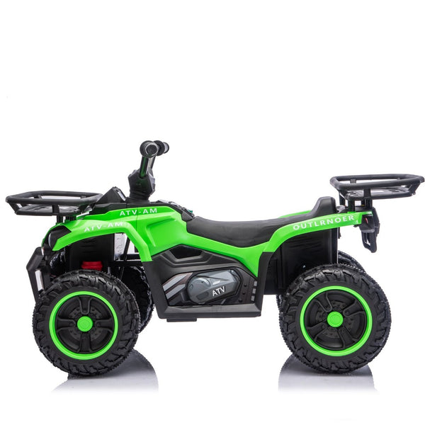 English Elm 24v Dual Motor Kids Atv Ride on with Led Lights Bluetooth Storage Racks Off Road Green W1578P390451