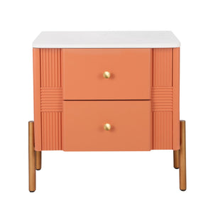 English Elm Christopher Knight Home® - Modern Fluted Nightstand with Two Drawers and Gold Legs, Sleek Textured Bedside Table for Stylish Storage and Easy Cleaning Orange 23 L x 18 W x 18 H N761P285710G