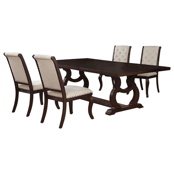 English Elm Atwell Rustic Java 5-Piece Dining Set with 20" Extension Leaf, Curved Base & Cream Upholstery Comfort B062S01299