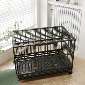 English Elm Pawhut Heavy Duty Metal Dog Kennel with Locking Wheels Dual Access and Slide Out Tray W2225P217161