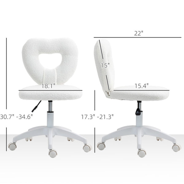 English Elm Office Task Chair with Heart Shaped Back Teddy Fleece Seat for Bedroom Vanity T3971P408780