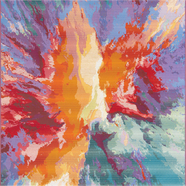 Unique Loom Outdoor Modern Monteverde Machine Made Abstract Rug Multi, Green/Light Blue/Light Green/Olive/Orange/Peach/Purple/Red/Rust Red/Yellow/Pink/Violet/Blue 6' 0" x 6' 0"