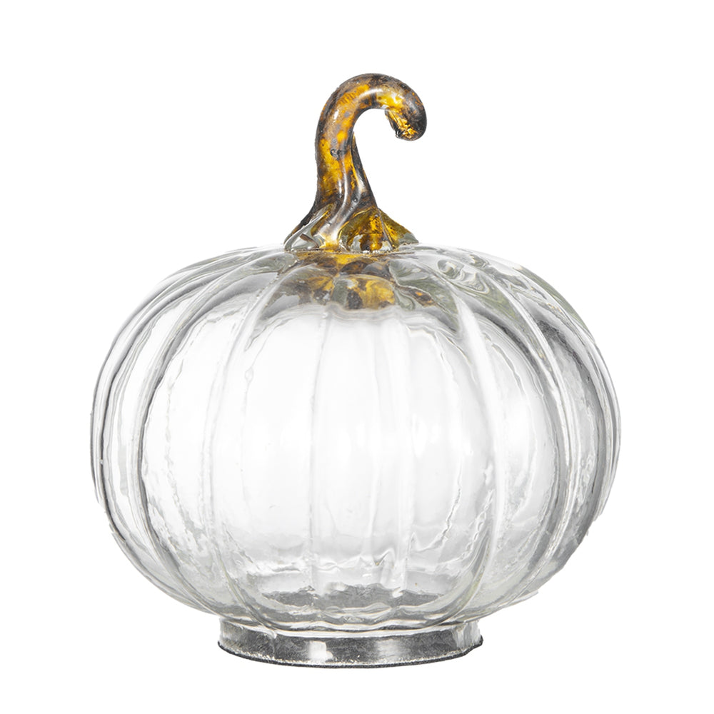 English Elm Set of 4 Glass Pumpkins 4x4x5" — Elegant Fall Tabletop Ornaments for Harvest, Thanksgiving Decor Clear W2078P387548