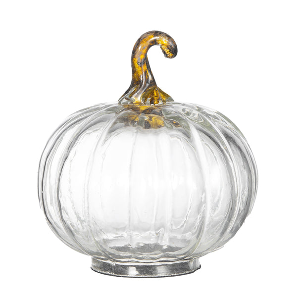 English Elm Set of 4 Glass Pumpkins 4x4x5" — Elegant Fall Tabletop Ornaments for Harvest, Thanksgiving Decor Clear W2078P387548
