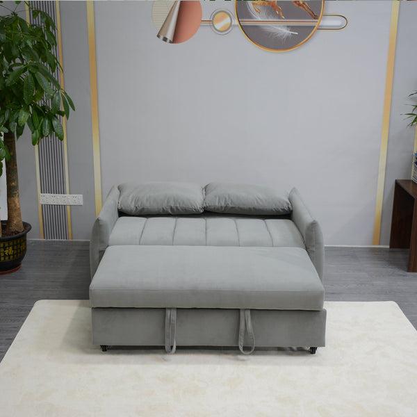 English Elm Convertible Velvet Sleeper Sofa Bed Loveseat with USB Charging, Pull-Out Bed, Storage Pockets, Gray W1183S00022