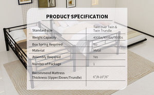 English Elm Heavy-duty Metal Twin over Twin Bunk Bed Black – Rust-Resistant Steel, Safety Rail, Non-Slip Ladder W1935P294225