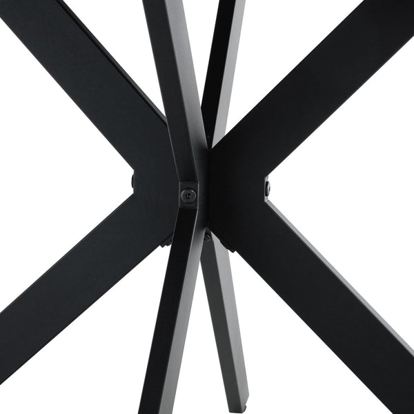 English Elm Extendable Round Dining Table Walnut Grain Top Matte Black Base Seats 4 to 6 W3875S00001