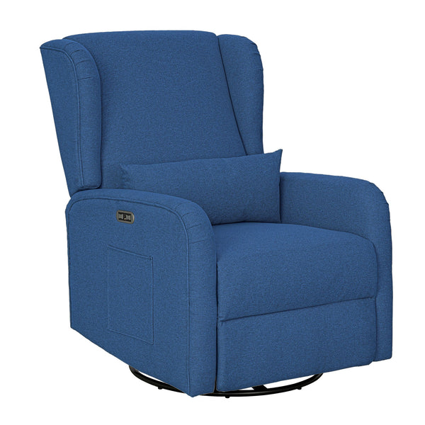 JLA Home Madison Park - Power Candace Recliner offers 3-in-1 power recline, 270° swivel & glider, USB/USB‑C charging, lumbar support, spill-resistant upholstery, side pocket, sturdy wood frame, tool-free setup for living rooms, nurseries, home offices Blue MP103-1284