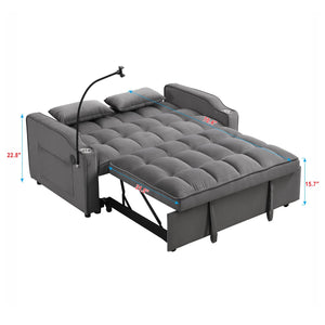 English Elm Sofa Velvet Trundle Bed Dark Gray with USB Ports, Adjustable Back, Space-Saving Convertible Recliner W311P264377