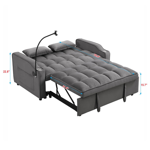 English Elm Sofa Velvet Trundle Bed Dark Gray with USB Ports, Adjustable Back, Space-Saving Convertible Recliner W311P264377