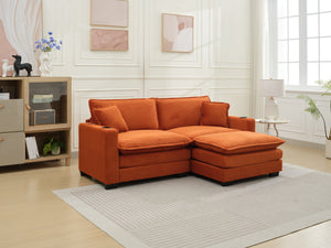 English Elm L Shape Sofa Couch With Usb Port & Cup Holder – Stylish Corduroy 2-Seater In Vibrant Orange & Footstool W2100S00136