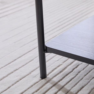 English Elm 30.7"Wide Plush Upholstered Ottoman Coffee Table with Open Wooden Shelf, Faux Fur Seat & Metal Legs Charcoal W3098P296970