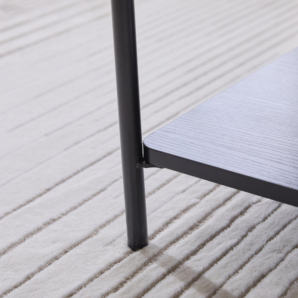 English Elm 30.7"Wide Plush Upholstered Ottoman Coffee Table with Open Wooden Shelf, Faux Fur Seat & Metal Legs Charcoal W3098P296970