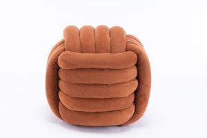 English Elm 060-Chenille Plush Knot Ottoman Stool with Foam Fill & Wooden Frame — Stylish, Comfortable Indoor Seat (No Assembly) Orange W527P239022