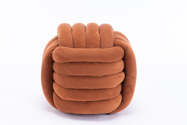 English Elm 060-Chenille Plush Knot Ottoman Stool with Foam Fill & Wooden Frame — Stylish, Comfortable Indoor Seat (No Assembly) Orange W527P239022