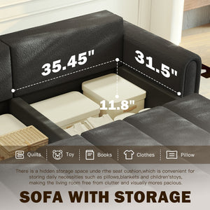 English Elm 90.2" Plush Teddy Fabric Convertible Sleeper Sofa with Hidden Storage for Living Room Black W1885S00313