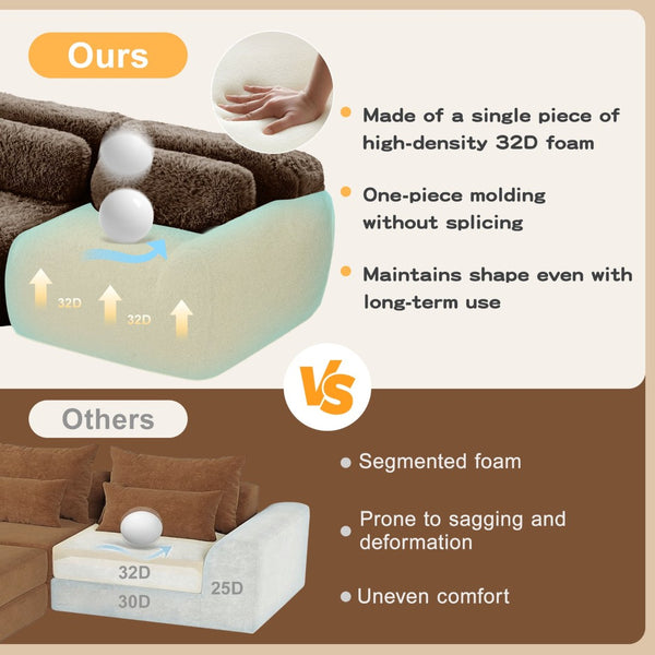English Elm 114''soft Plush Modular Sectional Sofa with Cloud Cushions for Living Room Theater Chocolate W714S01540