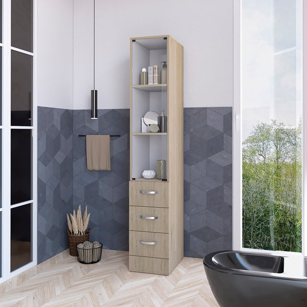English Elm Preston Multicolor Linen Cabinet with Glass Door, 3 Shelves & 4 Drawers, Particle Board Storage End B128S00074