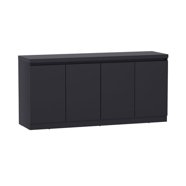 English Elm Sideboard Matte Black Four Door Storage Cabinet for Dining Room or Entryway B365P415822