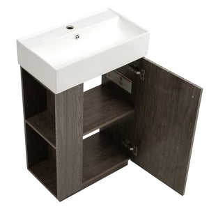 English Elm [video]21.6" Freestanding Bathroom Vanity Ceramic Sink Wavy Door Mdf Cabinet Small Bath Dark Grey N729P285503G