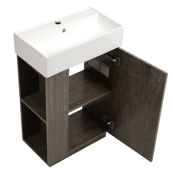 English Elm [video]21.6" Freestanding Bathroom Vanity Ceramic Sink Wavy Door Mdf Cabinet Small Bath Dark Grey N729P285503G