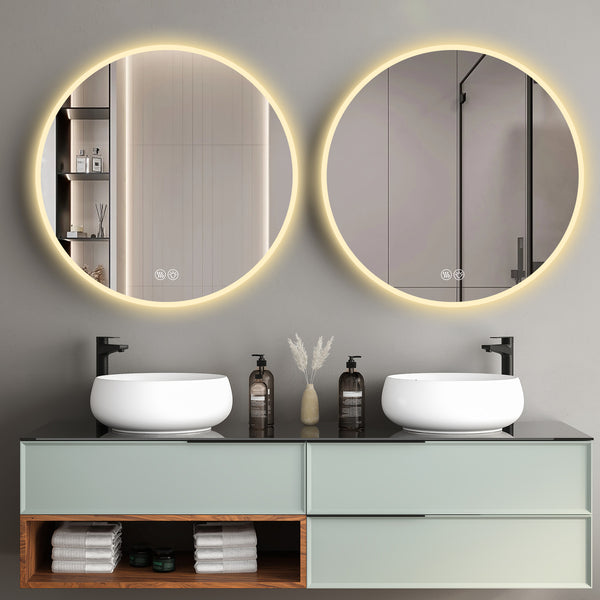 English Elm 32'' LED Round Mirror with Lights, Anti-Fog Touch Vanity, 3-Color Dimmable, Explosion-Proof Edge W2709P242511