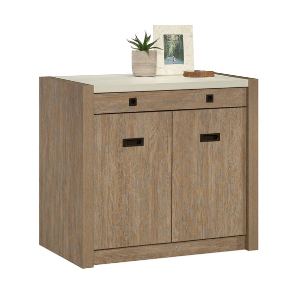 English Elm Library Base - Contemporary Brown Storage Solution With Integrated Power For Home & Office Organization B356P402734
